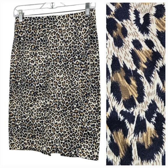 Adrienne Vittadini Animal Print Skirt Knee Length Pencil Straight Stretch Size 2 - Picture 1 of 11